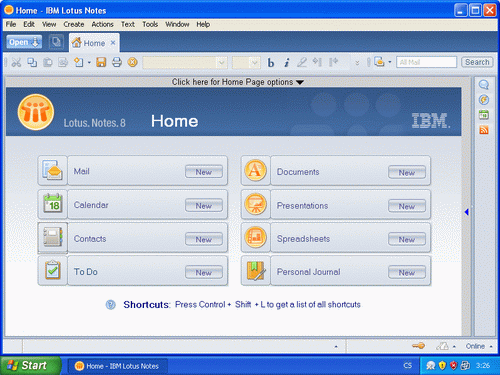 Lotus Notes - Welcome page