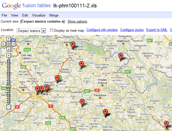 Obrazovka Google Fusion Tables