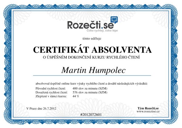 Certifikát Rozečti.se