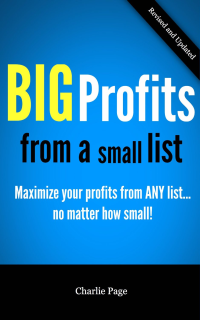 Obálka knihy BIG Profits from a small list, Charlie Page, zdroj: Amazon